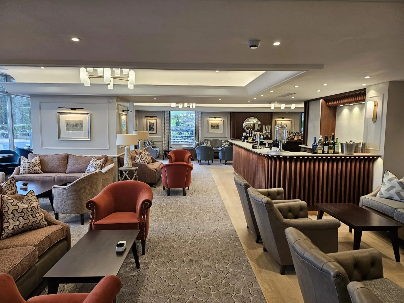 Care home lounge bar decorated in neutral tones