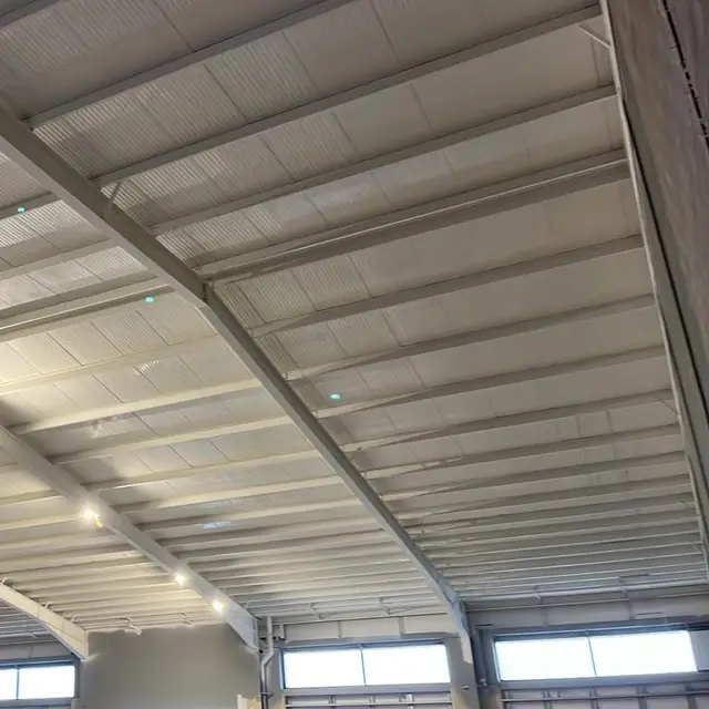 Painted steel roof structure and ceiling in a large commercial unit