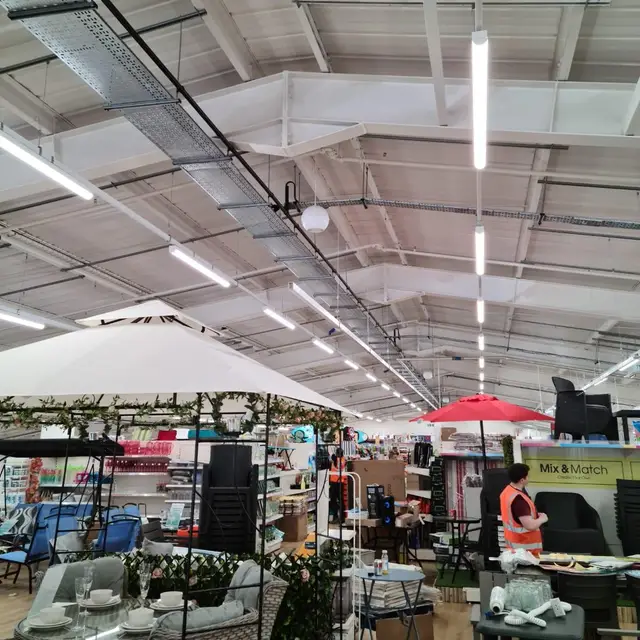 Garden centre retail floor with painted ceiling steelwork