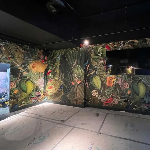 Tropical mural wallpaper in a venue during fit-out