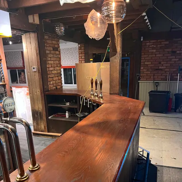 French polished timber bar top in a pub